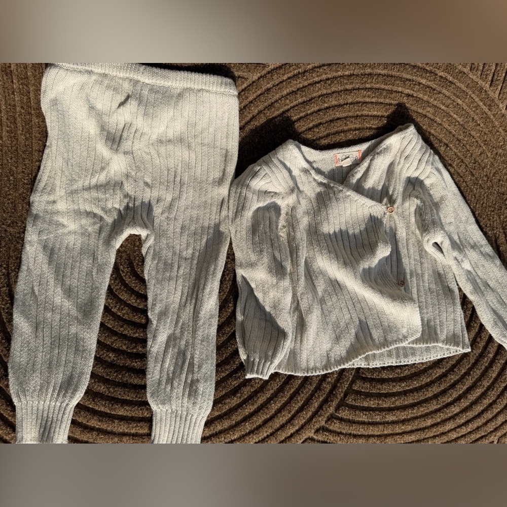 EGG New York Cozy Beige Knit Sweater & Pants Set Boho Baby Quiet Lux Minimalist